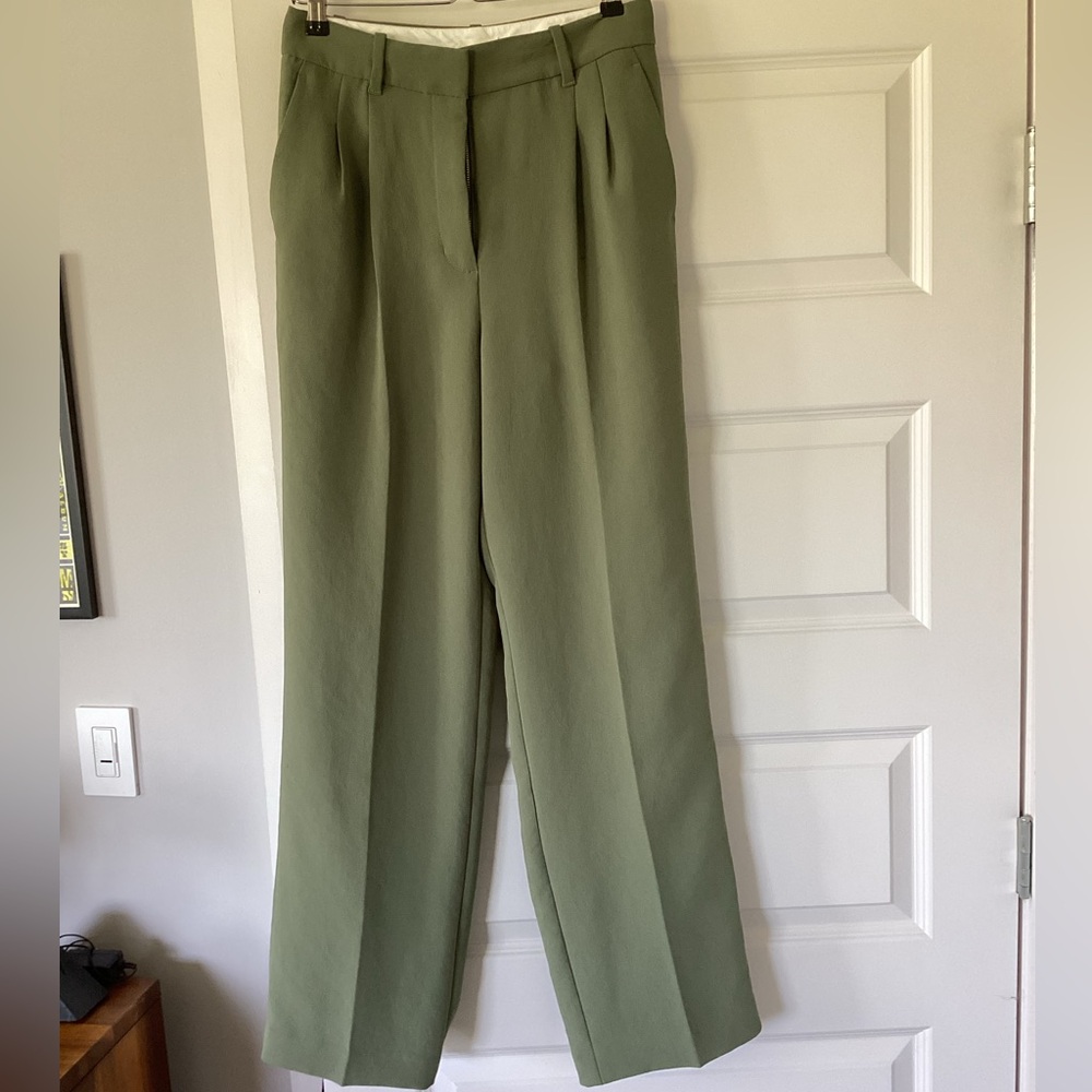 Aritzia Wilfred Effortless Olive Green Wide-Leg Trousers